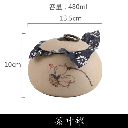 Tea Caddies Small Pottery Tea Storage Pot Ornament Household Ceramic Spice Storage Tank Pottery Jar Seasoning Container Tea Box