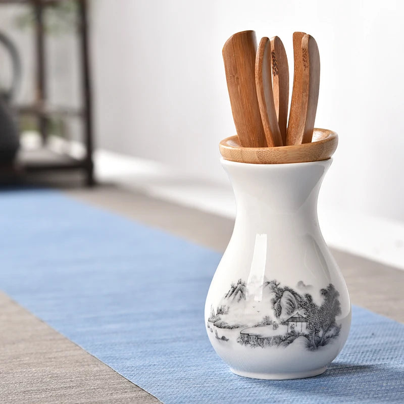 Tea Ceremony Six Gentlemen Bamboo Ceramics Tea Accessories, Kungfu Teasets, Pen, Spoon, Tube Make Tool Sets, Dropshipping