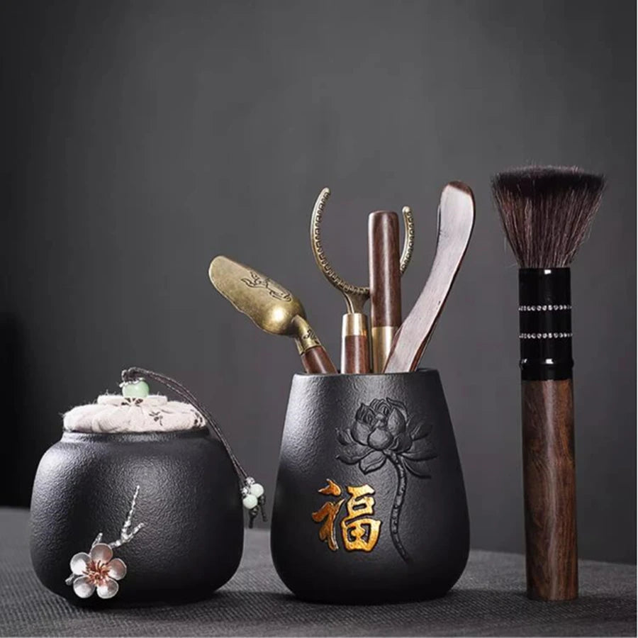 Tea Ceremony Six Gentlemen Decoration Purple Clay Ceramic Accessories, Tea Making Tools, Knife, Clip, Brush, Spoon