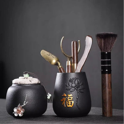 Tea Ceremony Six Gentlemen Decoration Purple Clay Ceramic Accessories, Tea Making Tools, Knife, Clip, Brush, Spoon
