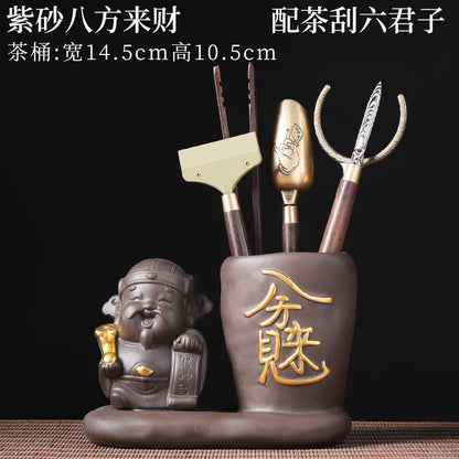 Tea Ceremony Six Gentlemen Decoration Purple Clay Ceramic Accessories, Tea Making Tools, Knife, Clip, Brush, Spoon