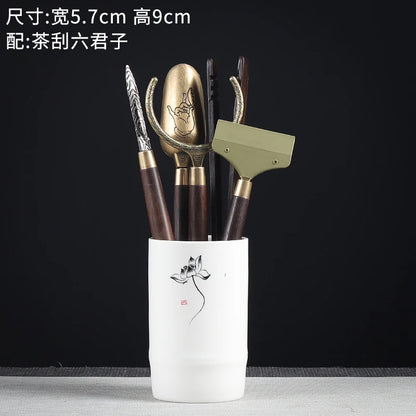 Tea Ceremony Six Gentlemen Decoration Purple Clay Ceramic Accessories, Tea Making Tools, Knife, Clip, Brush, Spoon