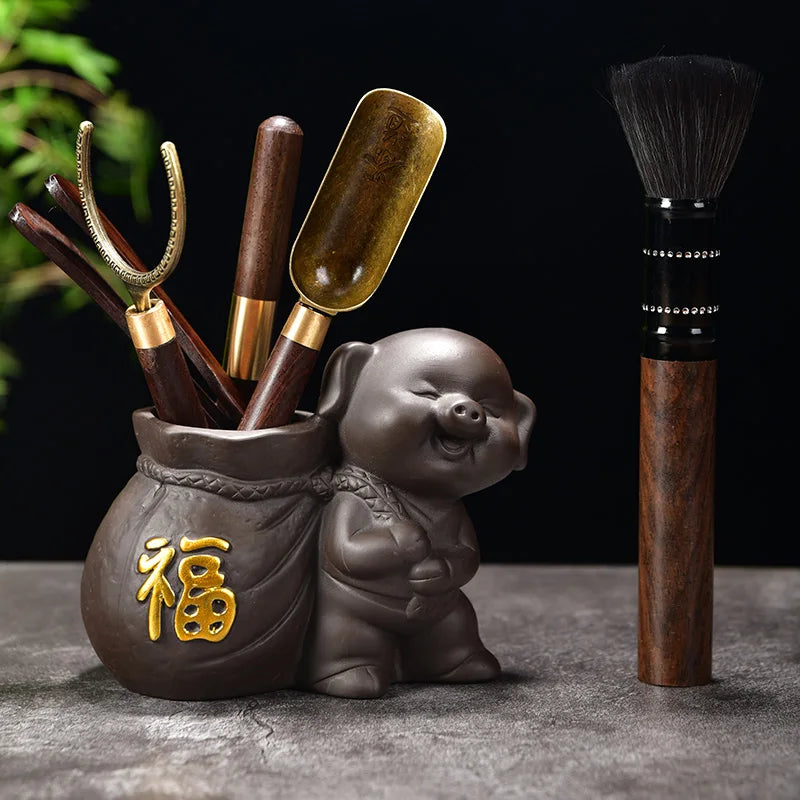 Tea Ceremony Six Gentlemen Decoration Purple Clay Ceramic Accessories, Tea Making Tools, Knife, Clip, Brush, Spoon