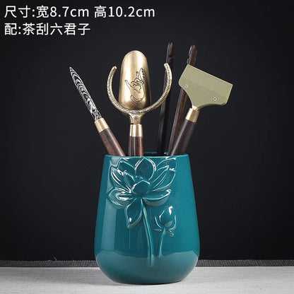 Tea Ceremony Six Gentlemen Decoration Purple Clay Ceramic Accessories, Tea Making Tools, Knife, Clip, Brush, Spoon