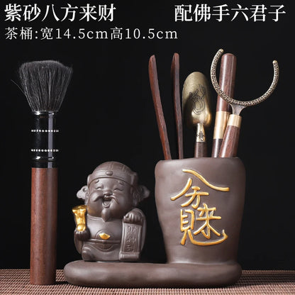 Tea Ceremony Six Gentlemen Decoration Purple Clay Ceramic Accessories, Tea Making Tools, Knife, Clip, Brush, Spoon