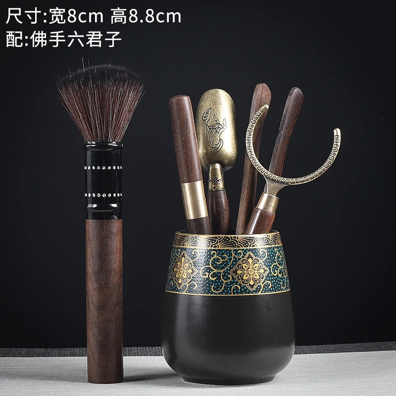 Tea Ceremony Six Gentlemen Decoration Purple Clay Ceramic Accessories, Tea Making Tools, Knife, Clip, Brush, Spoon