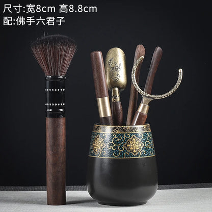 Tea Ceremony Six Gentlemen Decoration Purple Clay Ceramic Accessories, Tea Making Tools, Knife, Clip, Brush, Spoon