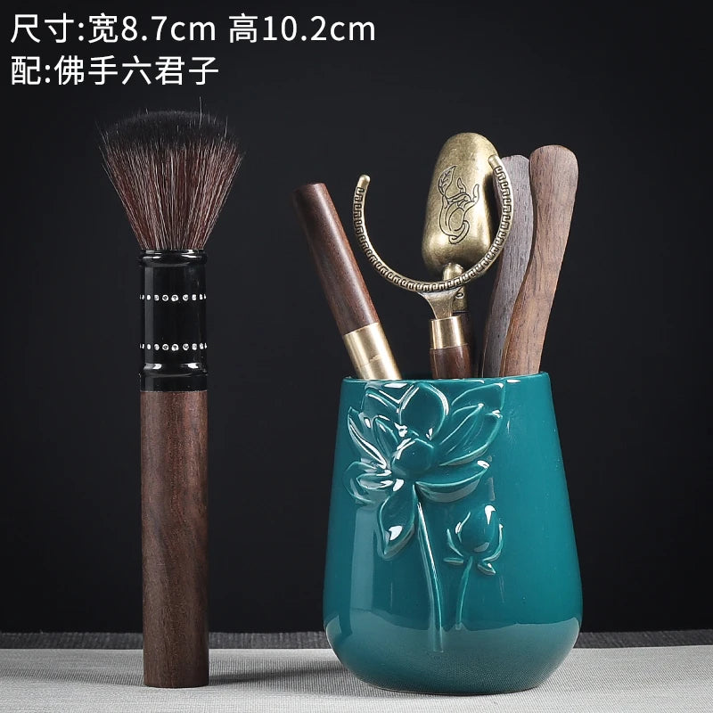 Tea Ceremony Six Gentlemen Decoration Purple Clay Ceramic Accessories, Tea Making Tools, Knife, Clip, Brush, Spoon