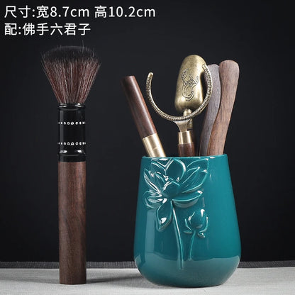 Tea Ceremony Six Gentlemen Decoration Purple Clay Ceramic Accessories, Tea Making Tools, Knife, Clip, Brush, Spoon