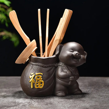 Tea Ceremony Six Gentlemen Decoration Purple Clay Ceramic Accessories, Tea Making Tools, Knife, Clip, Brush, Spoon
