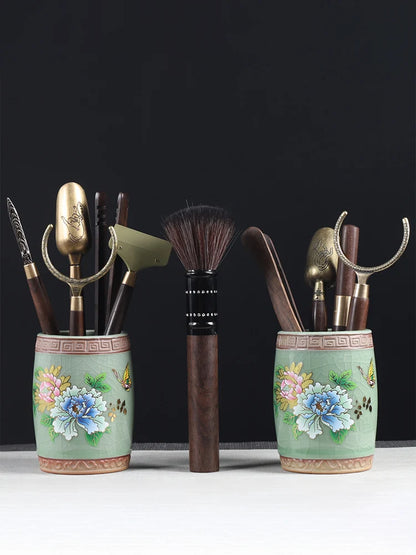 Tea Ceremony Six Gentlemen Decoration Purple Clay Ceramic Accessories, Tea Making Tools, Knife, Clip, Brush, Spoon