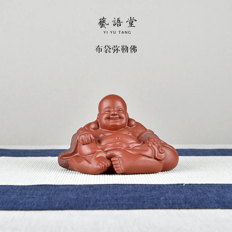 Tea Ceremony Tea Carve Tea Tray Utensils Fine Ornaments Supportable Raw Ore Handmade Purple Sand Bag Maitreya Buddha Smiling Bud