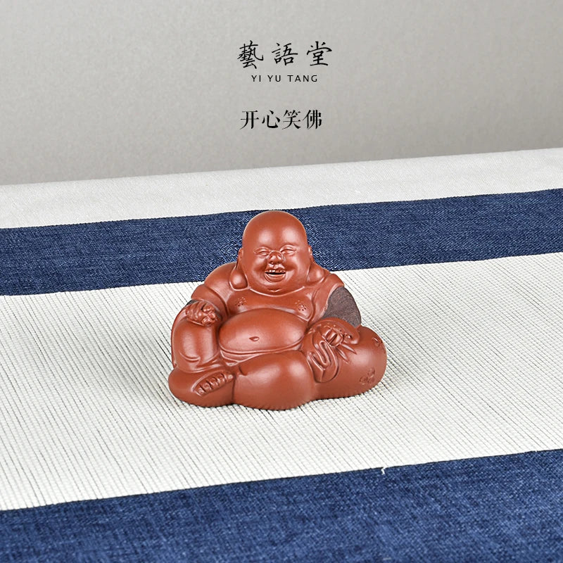 Tea Ceremony Tea Carve Tea Tray Utensils Fine Ornaments Supportable Raw Ore Handmade Purple Sand Bag Maitreya Buddha Smiling Bud