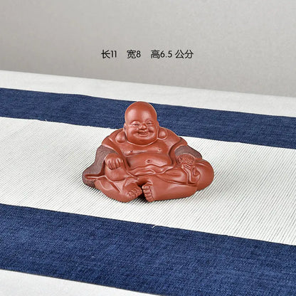 Tea Ceremony Tea Carve Tea Tray Utensils Fine Ornaments Supportable Raw Ore Handmade Purple Sand Bag Maitreya Buddha Smiling Bud
