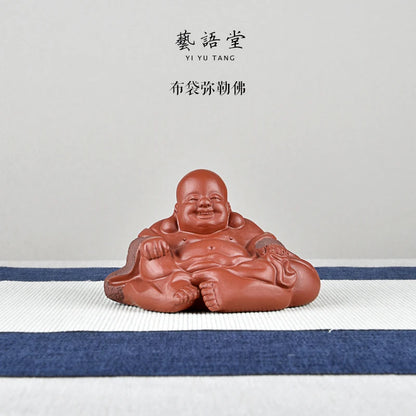 Tea Ceremony Tea Carve Tea Tray Utensils Fine Ornaments Supportable Raw Ore Handmade Purple Sand Bag Maitreya Buddha Smiling Bud