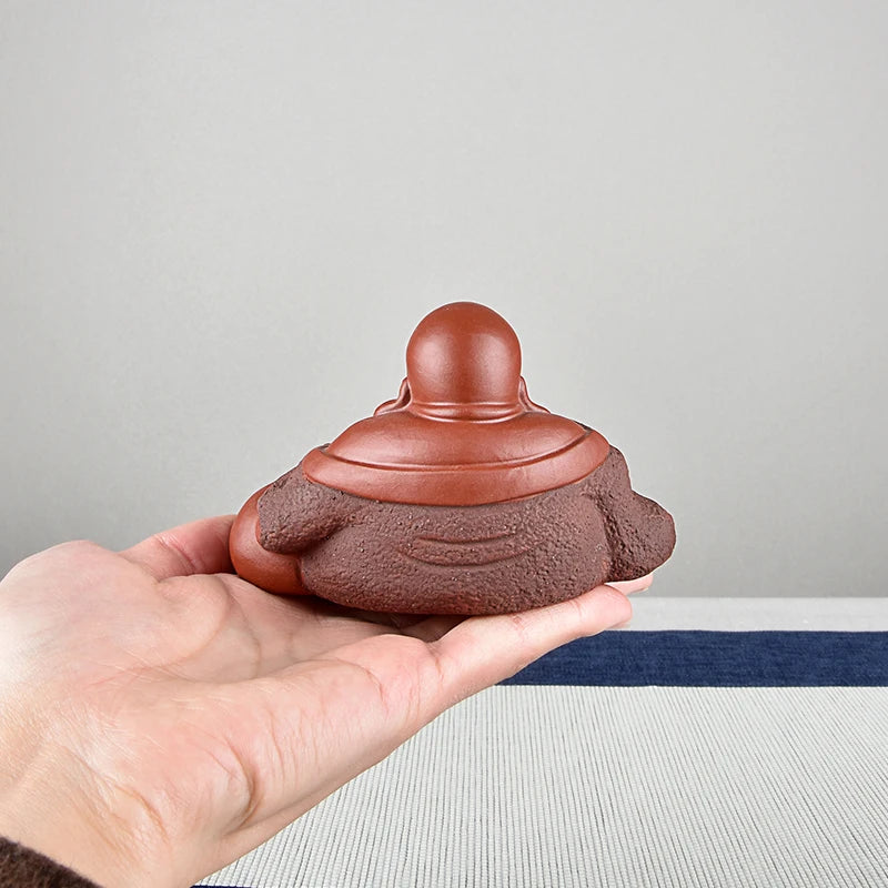 Tea Ceremony Tea Carve Tea Tray Utensils Fine Ornaments Supportable Raw Ore Handmade Purple Sand Bag Maitreya Buddha Smiling Bud