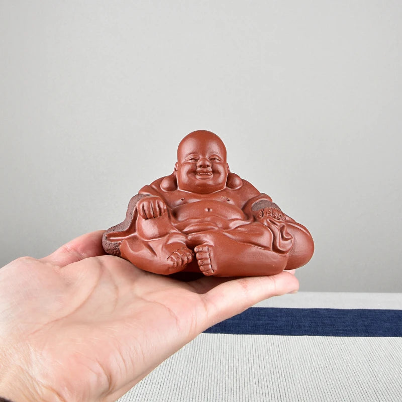 Tea Ceremony Tea Carve Tea Tray Utensils Fine Ornaments Supportable Raw Ore Handmade Purple Sand Bag Maitreya Buddha Smiling Bud