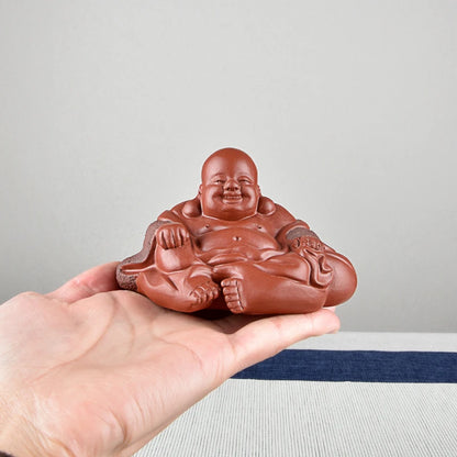 Tea Ceremony Tea Carve Tea Tray Utensils Fine Ornaments Supportable Raw Ore Handmade Purple Sand Bag Maitreya Buddha Smiling Bud