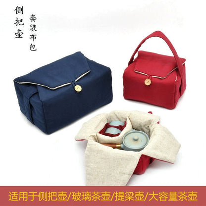 Tea Cozies Storage Cloth Bag, Side Handle Pot, Tea Set, One 3 Grid Suit for Cup Teapot, Travel Portable Drawstring