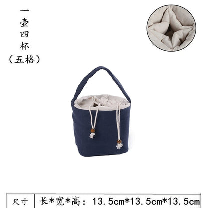 Tea Cozies Storage Cloth Bag, Side Handle Pot, Tea Set, One 3 Grid Suit for Cup Teapot, Travel Portable Drawstring