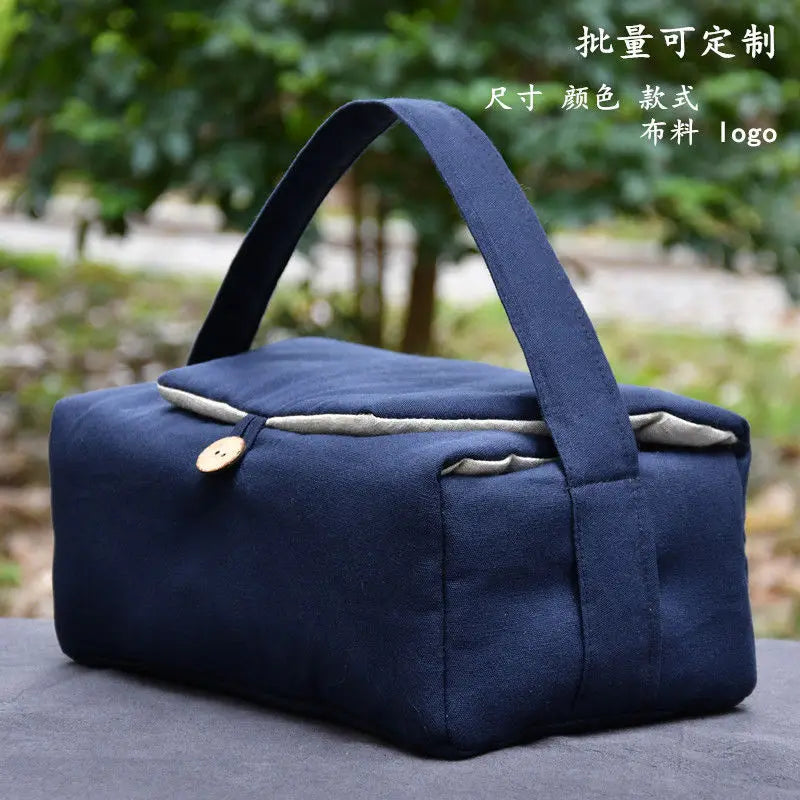 Tea Cozies Storage Cloth Bag, Side Handle Pot, Tea Set, One 3 Grid Suit for Cup Teapot, Travel Portable Drawstring