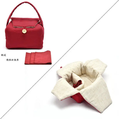 Tea Cozies Storage Cloth Bag, Side Handle Pot, Tea Set, One 3 Grid Suit for Cup Teapot, Travel Portable Drawstring
