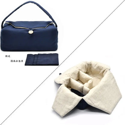 Tea Cozies Storage Cloth Bag, Side Handle Pot, Tea Set, One 3 Grid Suit for Cup Teapot, Travel Portable Drawstring