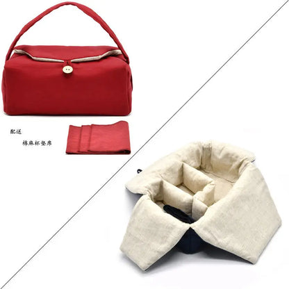 Tea Cozies Storage Cloth Bag, Side Handle Pot, Tea Set, One 3 Grid Suit for Cup Teapot, Travel Portable Drawstring