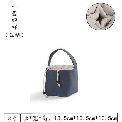 Tea Cozies Storage Cloth Bag, Side Handle Pot, Tea Set, One 3 Grid Suit for Cup Teapot, Travel Portable Drawstring