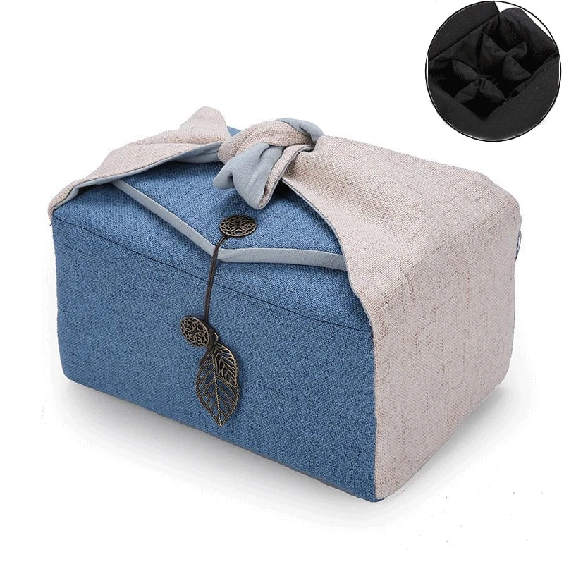 Tea Cozies Travel Tea Set Storage Bag, Tea Accessories, Cotton Linen Bag, Cloth Drinkware, Tea Ware Suit for 1 Pot 4 Cups