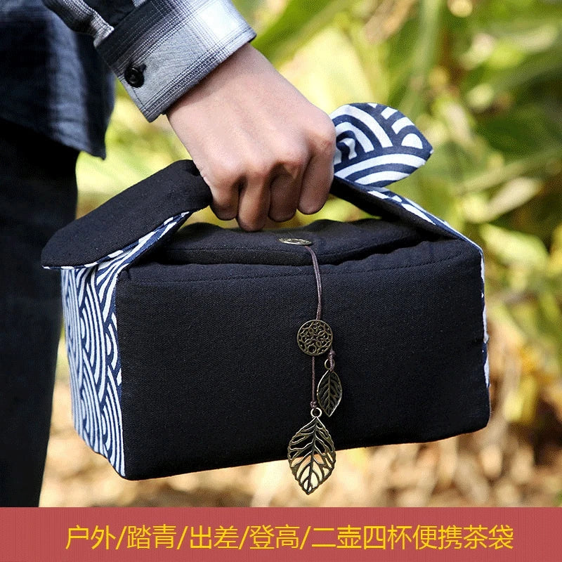 Tea Cozies Travel Tea Set Storage Bag, Tea Accessories, Cotton Linen Bag, Cloth Drinkware, Tea Ware Suit for 1 Pot 4 Cups