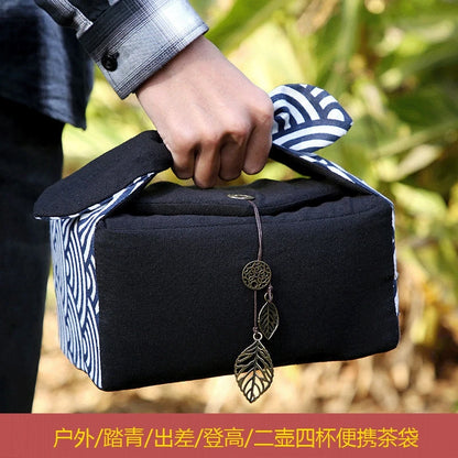 Tea Cozies Travel Tea Set Storage Bag, Tea Accessories, Cotton Linen Bag, Cloth Drinkware, Tea Ware Suit for 1 Pot 4 Cups