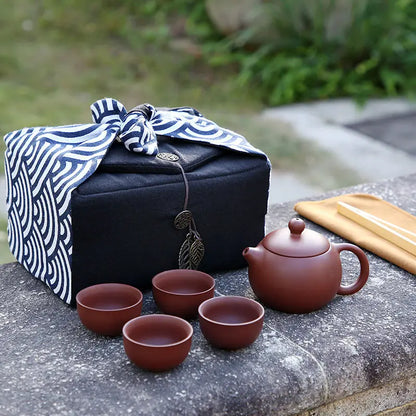 Tea Cozies Travel Tea Set Storage Bag, Tea Accessories, Cotton Linen Bag, Cloth Drinkware, Tea Ware Suit for 1 Pot 4 Cups
