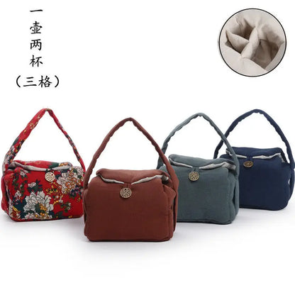 Tea Cozies Travel Tea Set Storeage Bag Portable 1 Pot 2 Cups Cloth Bag Storage Handmade Cotton Linen Suit Drinkware Teaware