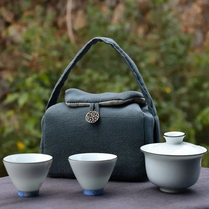 Tea Cozies Travel Tea Set Storeage Bag Portable 1 Pot 2 Cups Cloth Bag Storage Handmade Cotton Linen Suit Drinkware Teaware