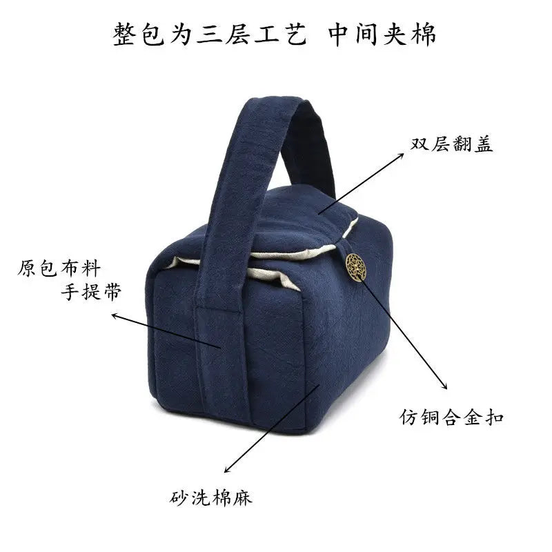 Tea Cozies Travel Tea Set Storeage Bag Portable 1 Pot 2 Cups Cloth Bag Storage Handmade Cotton Linen Suit Drinkware Teaware