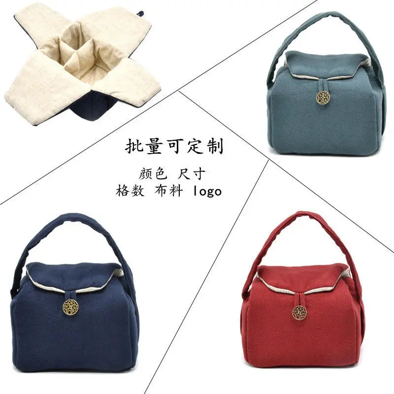 Tea Cozies Travel Tea Set Storeage Bag Portable 1 Pot 2 Cups Cloth Bag Storage Handmade Cotton Linen Suit Drinkware Teaware