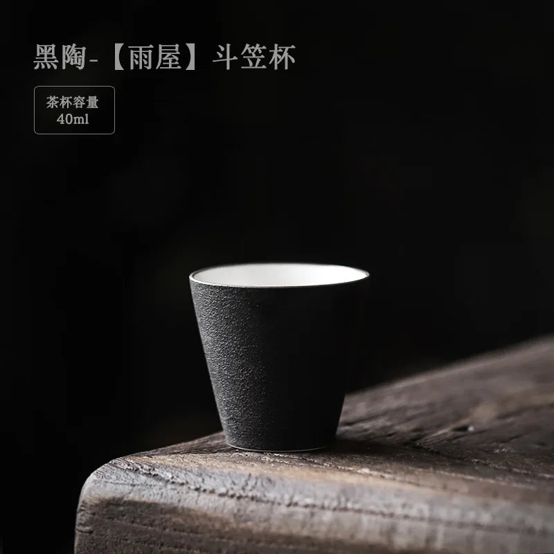 Tea Cup Ceramic Kung Fu Teacup Retro Black Pottery Small Teacup Stoneware Tea Set Teaware Kitchen Dining Bar Home Garden