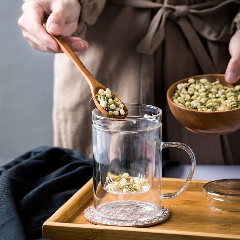 Tea Infuser Household Puer Glass Teacup Office Heat Resistant High Temperature Explosion Proof Rose Flower Tea Cups Mugs