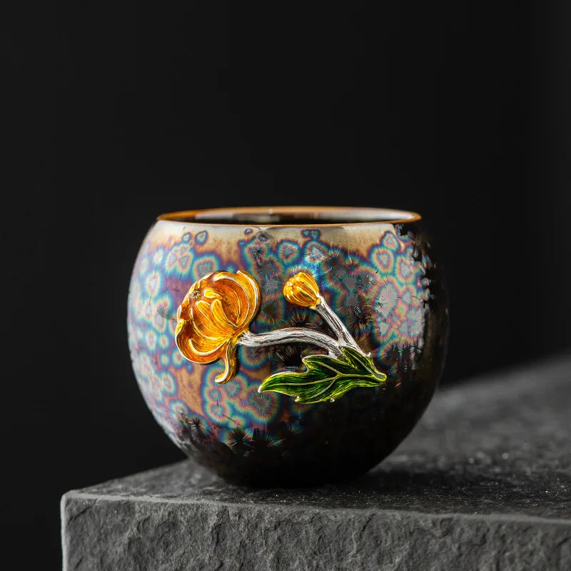 Tea Set Cups Ceramic Household Main Cup Ceramic and Pottery Tianmu Oil Drop Kiln Changer Teaware Kitchen Dining Bar Home Garden