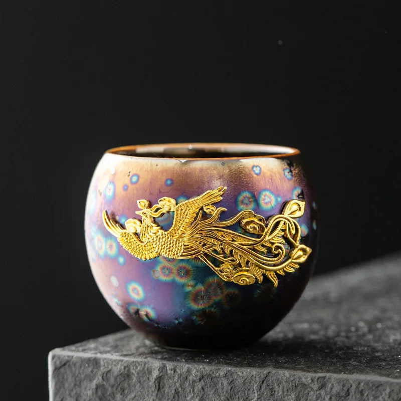 Tea Set Cups Ceramic Household Main Cup Ceramic and Pottery Tianmu Oil Drop Kiln Changer Teaware Kitchen Dining Bar Home Garden