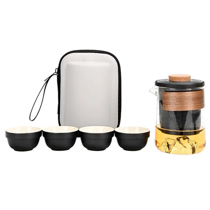 Tea Set Kung Fu Teapot Infuser Tea Set Travel Tea Set Wood Handle Kung Fu Tea Pot with Lid for Traveling Outdoor Picnic Hotel