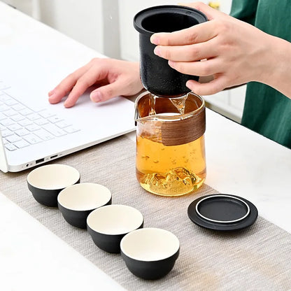 Tea Set Kung Fu Teapot Infuser Tea Set Travel Tea Set Wood Handle Kung Fu Tea Pot with Lid for Traveling Outdoor Picnic Hotel