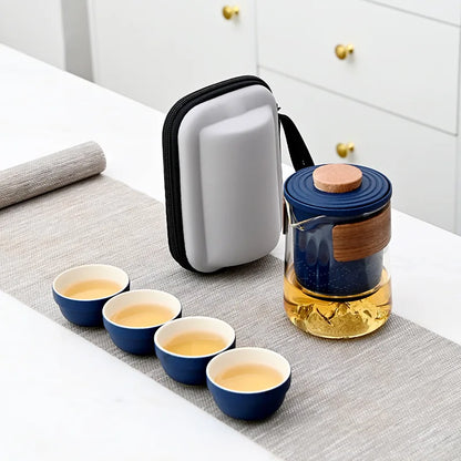 Tea Set Kung Fu Teapot Infuser Tea Set Travel Tea Set Wood Handle Kung Fu Tea Pot with Lid for Traveling Outdoor Picnic Hotel