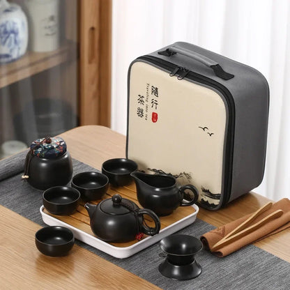 Tea Set Purple Clay Portable Teapot Set Outdoor Travel Gaiwan Tea Cups of Tea Ceremony Teacup Fine Gift Organizer