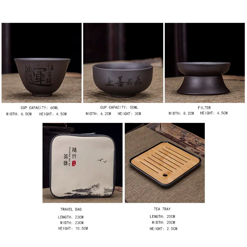 Tea Set Purple clay Portable Teapot Set Outdoor Travel Gaiwan Tea Cups of Tea Ceremony Teacup Fine Gift Organizer