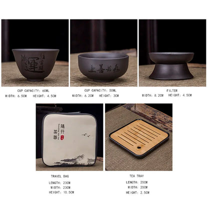 Tea Set Purple clay Portable Teapot Set Outdoor Travel Gaiwan Tea Cups of Tea Ceremony Teacup Fine Gift Organizer