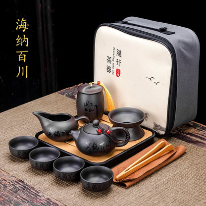 Tea Set Purple clay Portable Teapot Set Outdoor Travel Gaiwan Tea Cups of Tea Ceremony Teacup Fine Gift Organizer