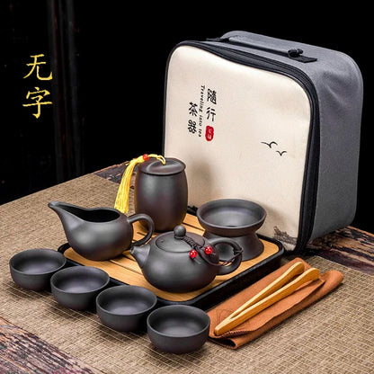 Tea Set Purple clay Portable Teapot Set Outdoor Travel Gaiwan Tea Cups of Tea Ceremony Teacup Fine Gift Organizer