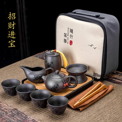 Tea Set Purple clay Portable Teapot Set Outdoor Travel Gaiwan Tea Cups of Tea Ceremony Teacup Fine Gift Organizer